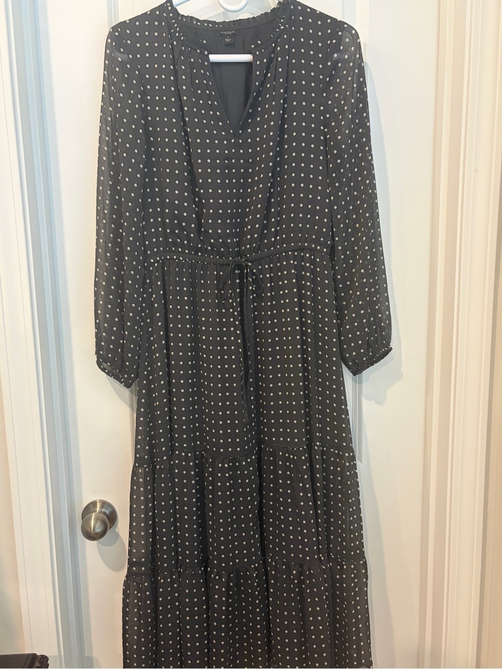 Ann Taylor Black Dress with Tan Polka Dots